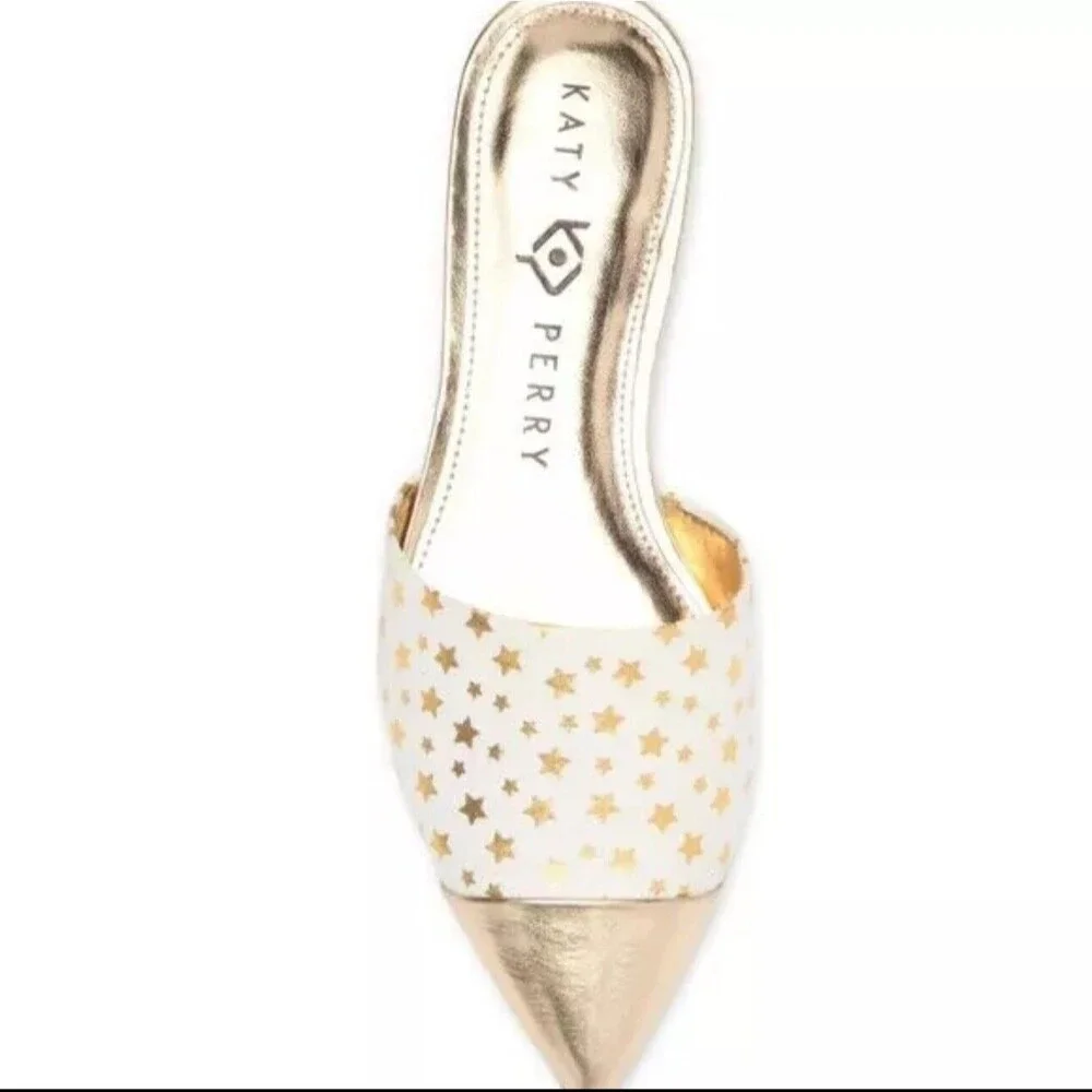 Women's Katy Perry Black Gold Celestial Star Print Pointed Toe Flats sz 10